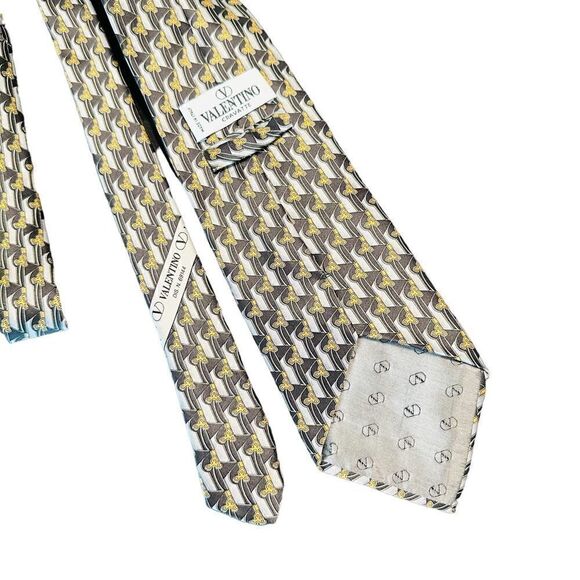 Valentino Black, yellow and grey patterned Silk Tie - Picture 4 of 7